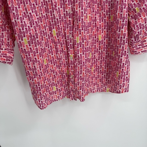 Catherines Button Up Top Womens Plus Size 3X 26/28W Pink Pineapple 3/4 Sleeve - Picture 7 of 8